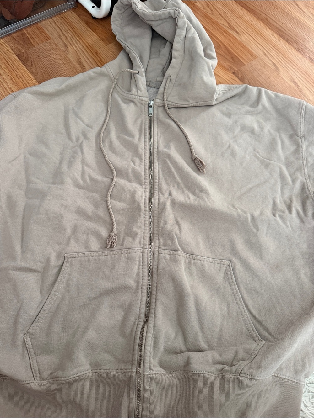 John Galt Beige Zip-Up Hooded Sweater